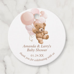 Teddy Bear with Blush Pink Balloons Favour Tags