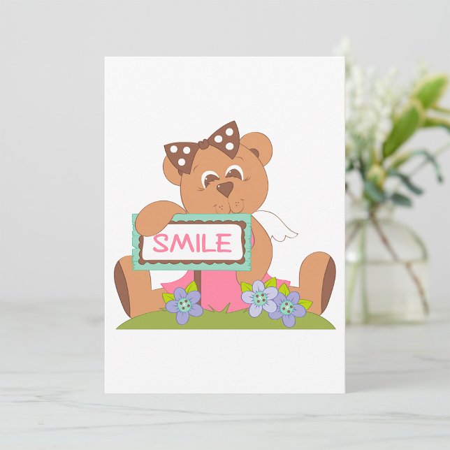 Teddy Bear with Bow Holding Smile Sign  Invitation (Creator Uploaded)
