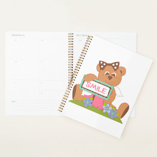 Teddy Bear with Bow Holding Smile Sign  Planner