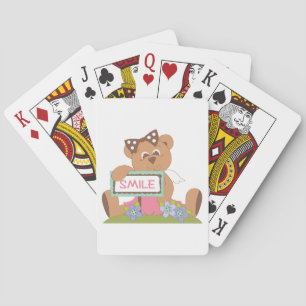 Teddy Bear with Bow Holding Smile Sign  Playing Cards
