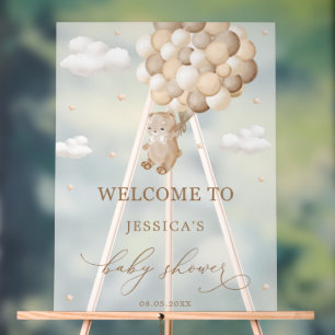 Teddy Bear with Brown Balloons Baby Shower Welcome Acrylic Sign
