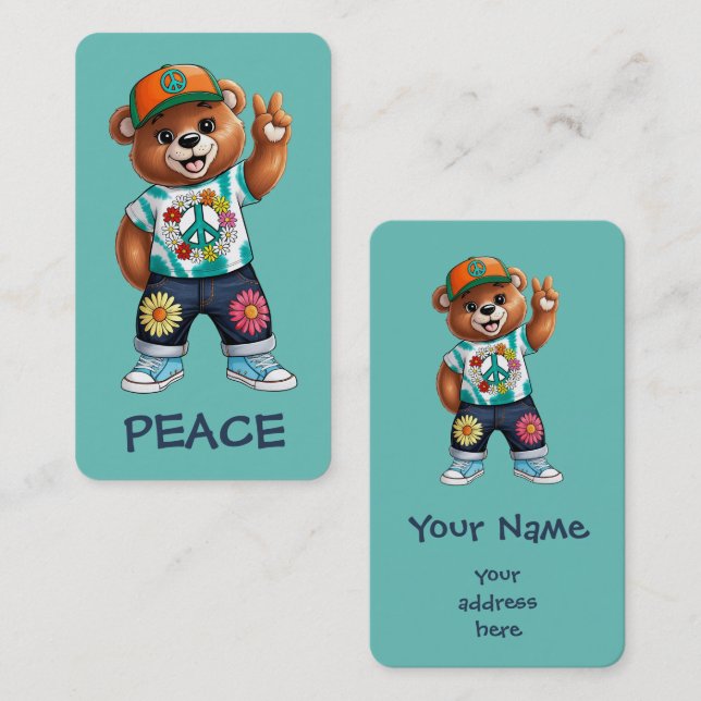 Teddy Bear with casual peaceful outfit 1 Business Card (Front/Back)