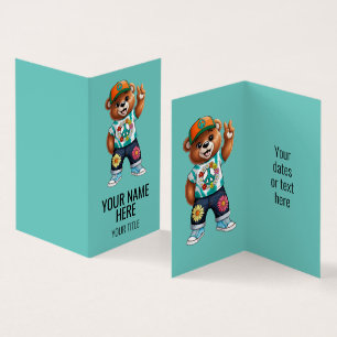 Teddy Bear with casual peaceful outfit 1 Business Card