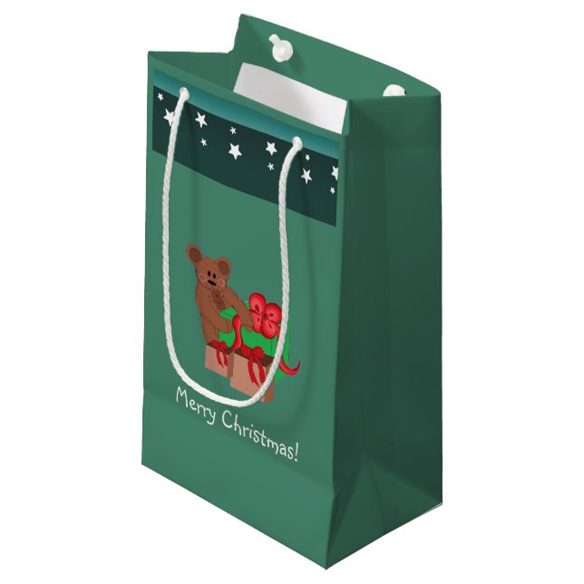 Teddy Bear with Christmas Presents Small Gift Bag (Front Angled)