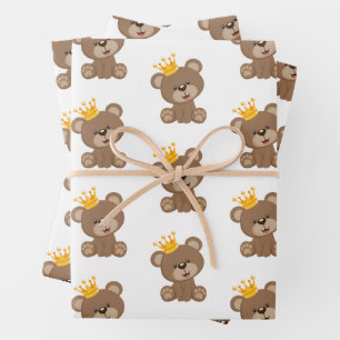 Teddy Bear With Crown Wrapping Paper Sheets
