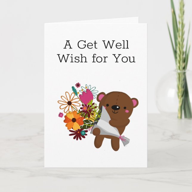 Teddy Bear with Flowers Get Well Card (Front)