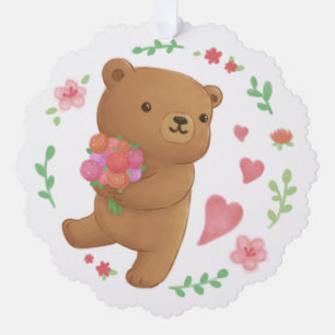 Teddy Bear with Flowers Ornament Card
