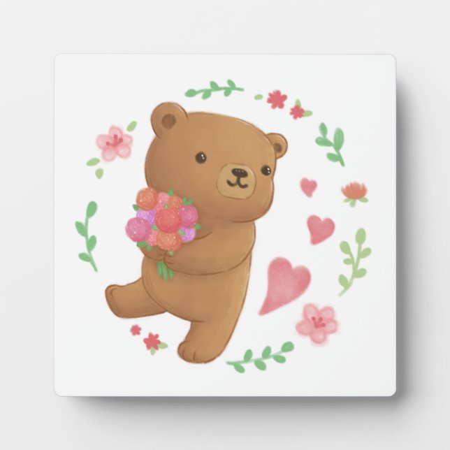 Teddy Bear with Flowers Plaque (Front)