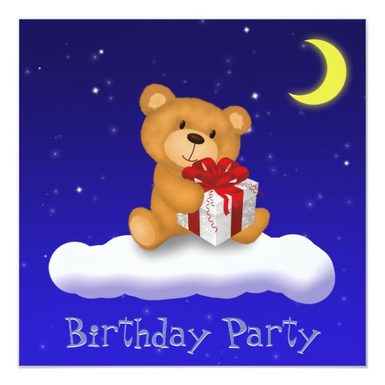 Teddy Bear with Gift - Birthday Party Invitation