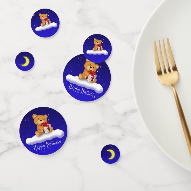 Teddy Bear with Gift - Happy Birthday Confetti (Group)