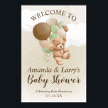 Teddy Bear with Green and Brown Balloons Welcome Poster<br><div class="desc">This Teddy Bear with Balloons Welcome Sign is perfect for any plush baby shower or birthday party! 

This is part of "We can Bearly Wait" Baby Shower suite!</div>