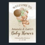 Teddy Bear with Green and Brown Balloons Welcome Poster<br><div class="desc">This Teddy Bear with Balloons Welcome Sign is perfect for any plush baby shower or birthday party! 

This is part of "We can Bearly Wait" Baby Shower suite!</div>