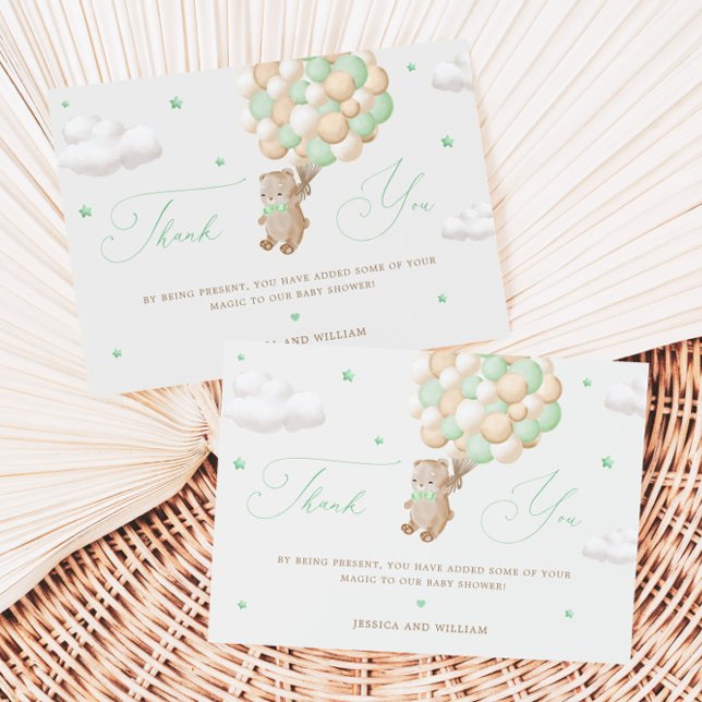 Teddy Bear with Green Balloons Thank you Card (Creator Uploaded)