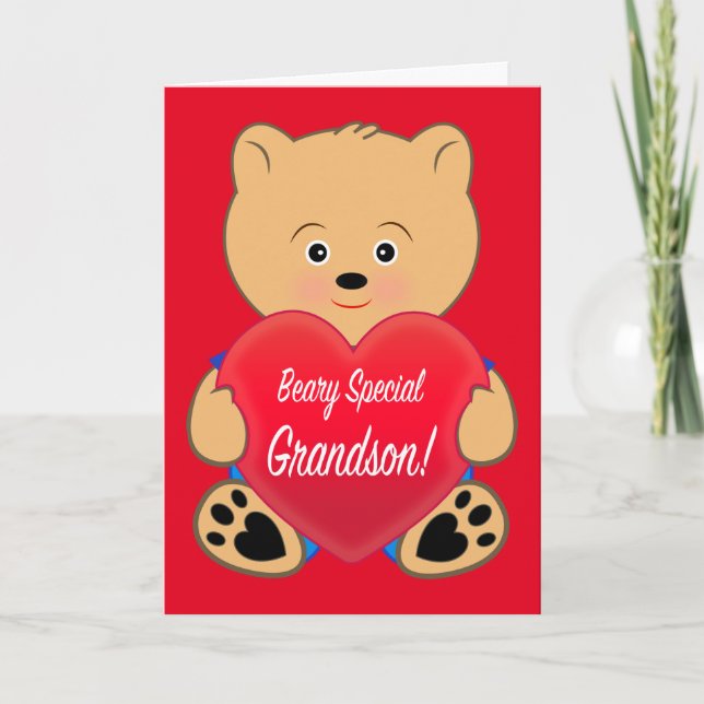 Teddy Bear with Heart Birthday Grandson Card (Front)