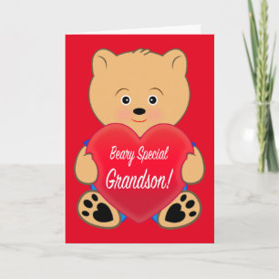 Teddy Bear with Heart Birthday Grandson Card