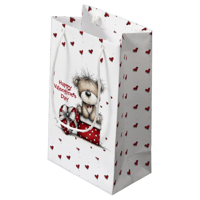 Teddy Bear with Heart Gift and Polka Dot Box Small Gift Bag (Back Angled)