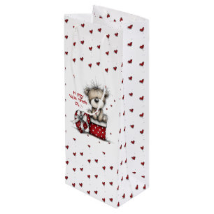 Teddy Bear with Heart Gift and Polka Dot Box Wine Gift Bag