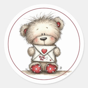 Teddy Bear with Heart-Sealed Envelope Classic Round Sticker