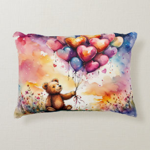 Teddy bear with Heart shaped balloons Accent Pillow