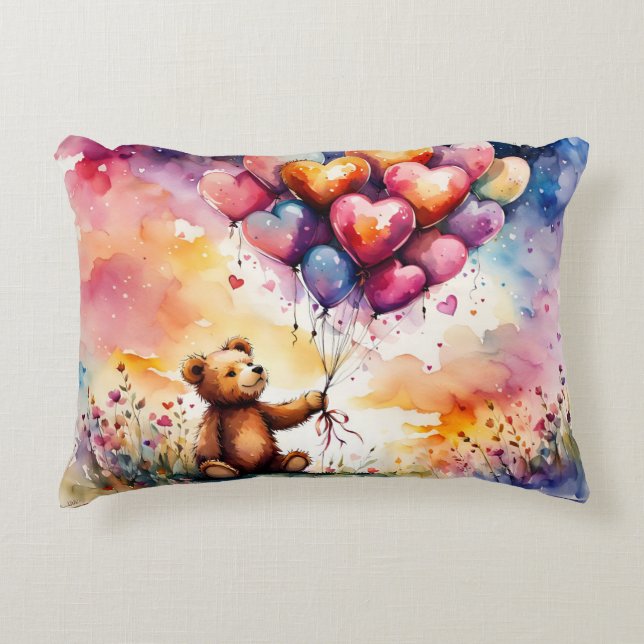 Teddy bear with Heart shaped balloons Accent Pillow (Front)