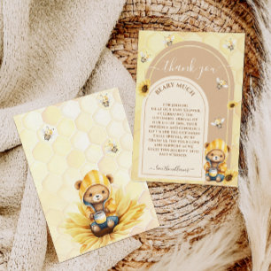 Teddy Bear with Honey & Flowers Baby Shower Thank You Card