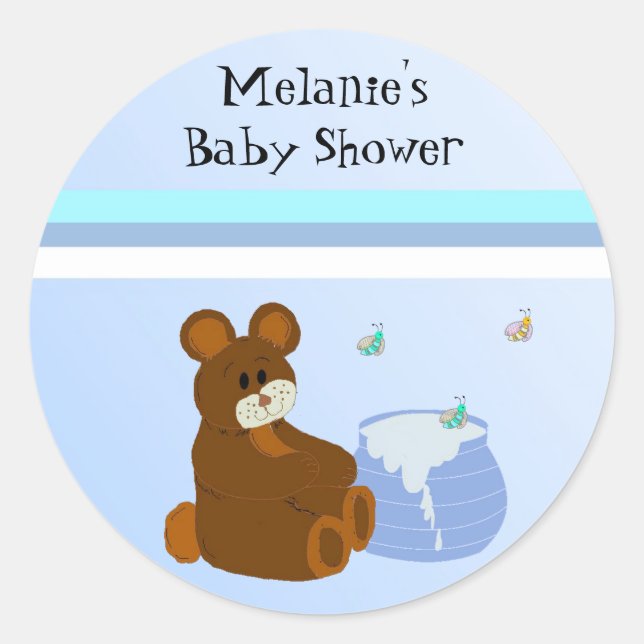 Teddy Bear With Honey Pot Baby Shower Classic Round Sticker (Front)