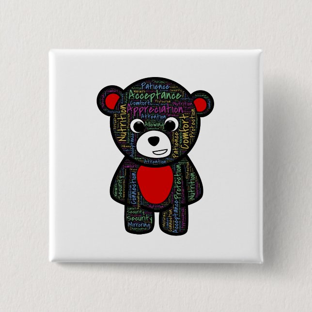 Teddy bear with inspirational text clipart 2 inch square button (Front)