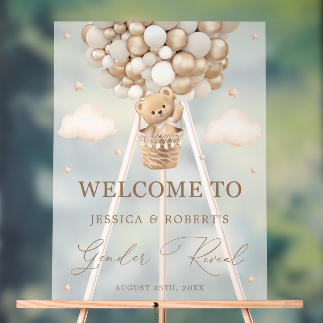 Teddy Bear with Neutral Balloons Gender Reveal Acrylic Sign (Neutral)