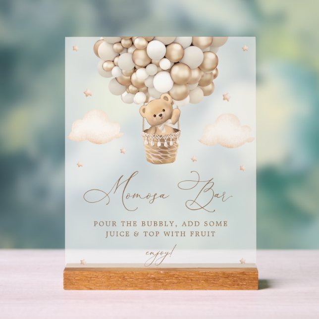 Teddy Bear with Neutral Balloons Mimosa Bar Acrylic Sign (Neutral)