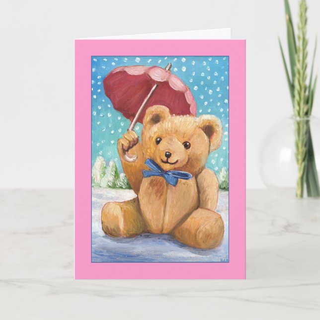Teddy Bear with Parasol Christmas - Customized Holiday Card (Front)