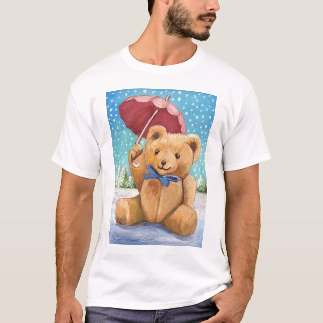 Teddy Bear with Parasol Christmas T-Shirt (Front)