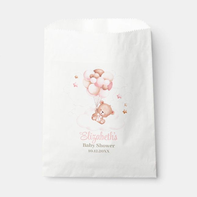 Teddy Bear with Pink Balloons Baby Shower  Favour Bag (Front)
