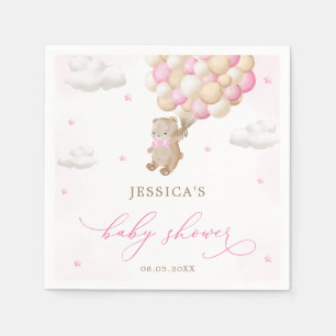 Teddy Bear with Pink Balloons Baby Shower Napkin