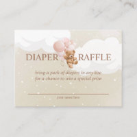 Teddy Bear with Pink Balloons Diaper Raffle Card