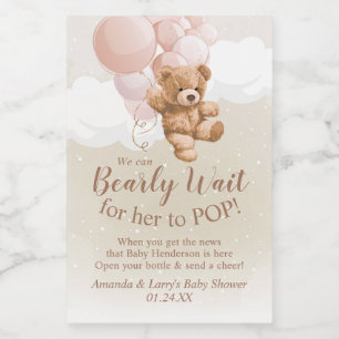 Teddy Bear with Pink Balloons Mini Wine Label