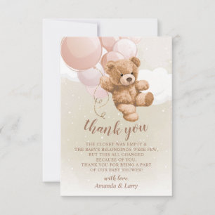 Teddy Bear with Pink Balloons Thank You Card