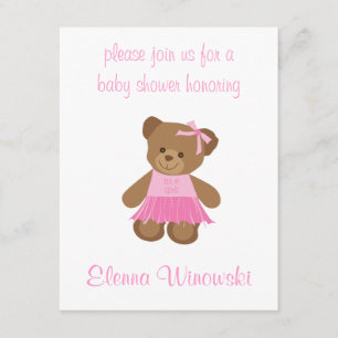 Teddy Bear With Pink Tutu Baby Shower Invitation