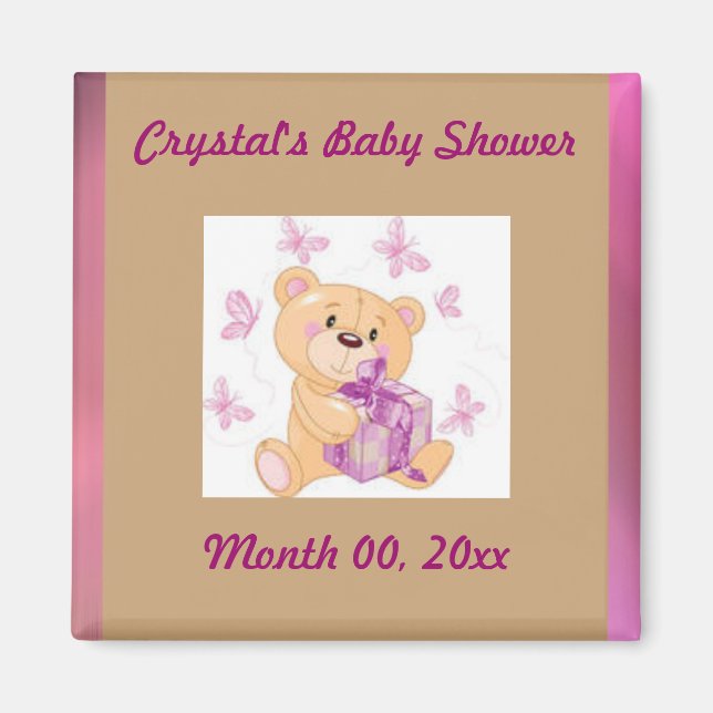 Teddy bear with present Save the Date baby shower Magnet (Front)