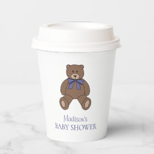 Teddy Bear with Purple Bow and Name Baby Shower Paper Cups