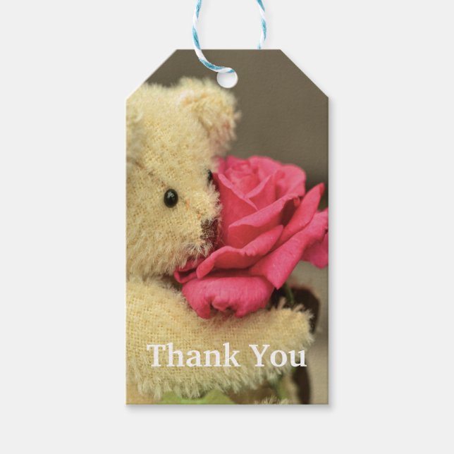 Teddy Bear With Rose Favour Tag (Front)