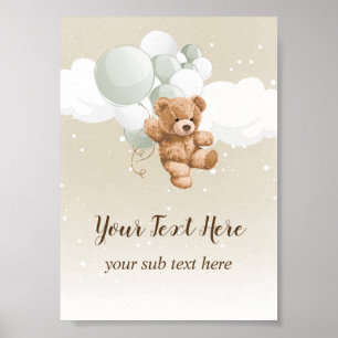 Teddy Bear with Sage Balloons Table Sign