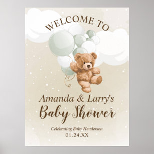 Teddy Bear with Sage Balloons Welcome Poster