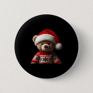 Teddy Bear With Santa Hat Christmas Xmas Lover Kid 2 Inch Round Button