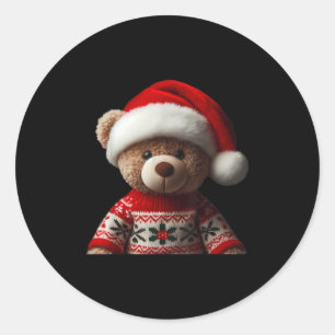 Teddy Bear With Santa Hat Christmas Xmas Lover Kid Classic Round Sticker