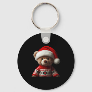 Teddy Bear With Santa Hat Christmas Xmas Lover Kid Keychain