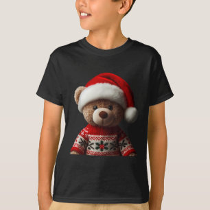 Teddy Bear With Santa Hat Christmas Xmas Lover Kid T-Shirt