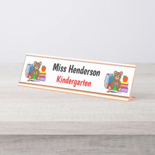 Teddy Bear With School Supplies Teacher's Desk Name Plate