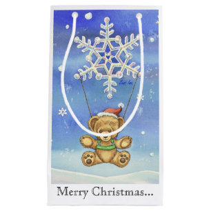 Teddy Bear with Snowflake Parachute Small Gift Bag