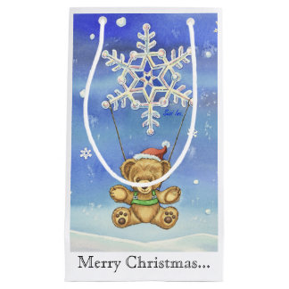 Teddy Bear with Snowflake Parachute Small Gift Bag