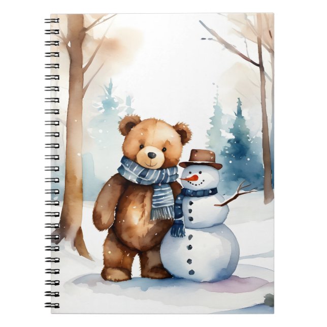 Teddy Bear With Snowman Notebook (Front)